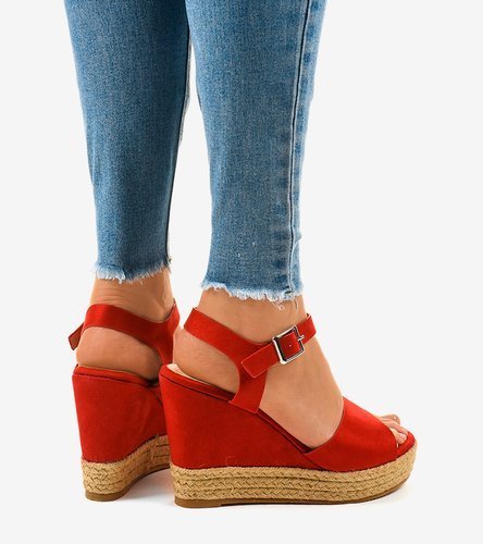 Czerwone espadryle sandały na koturnie 9R195