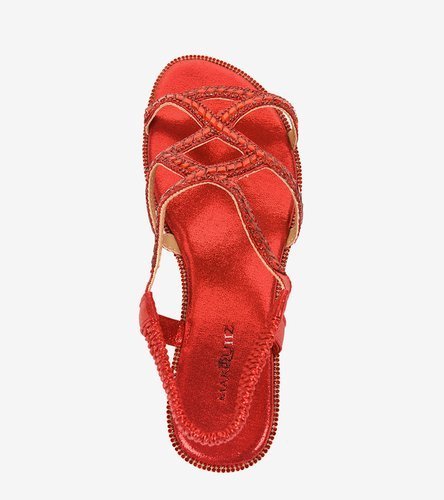 Czerwone płaskie sandały z cyrkoniami M-5233