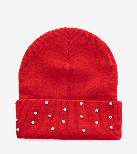 Czerwona czapka damska z ozdobami Susanne 